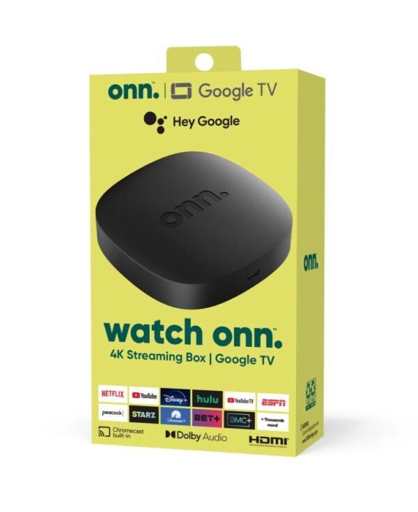 onn. Google TV 4K Streaming Box (New, 2023), 4K UHD resolution